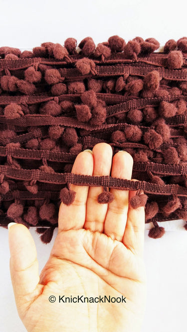 Brown Pom Pom Fringe Trim, Pompom Trimming, Tassels